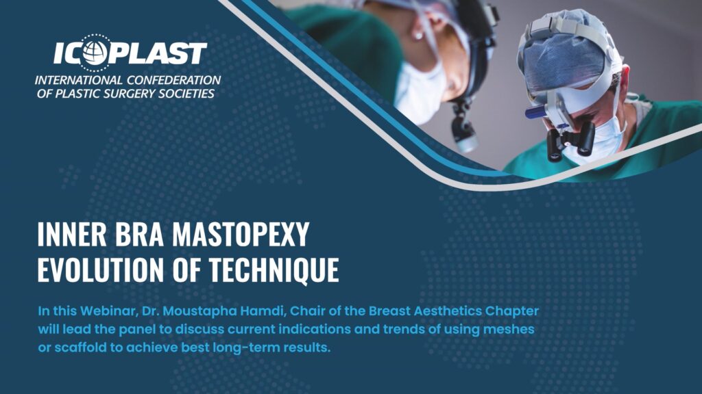 ICOPLAST Webinar | August 2024 | In this Webinar, Dr. Moustapha Hamdi, Chair of the Breast Aesthetics Chapter will lead the panel to discuss the current indications and trends of using meshes or scaffold to achieve best long-term results. | Thumbnail Image